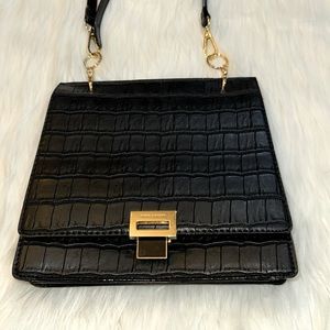 Kate Landry Black Leather Cross Bag with Gold Hardware